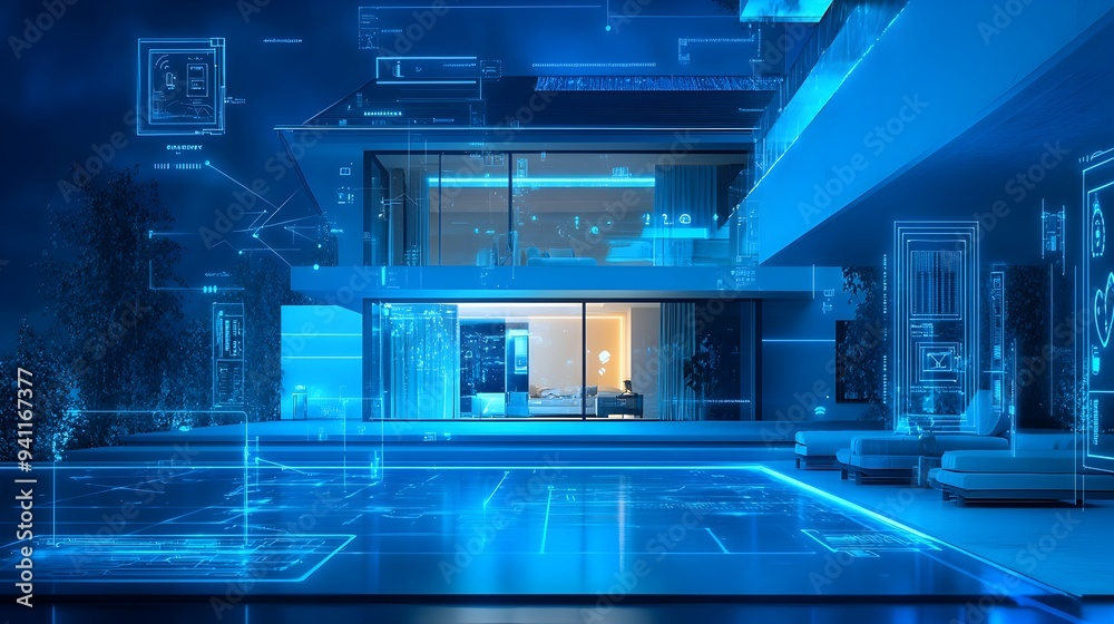 Poster virtual twin technology monitoring and optimizing the interior of a smart home with copy space for c