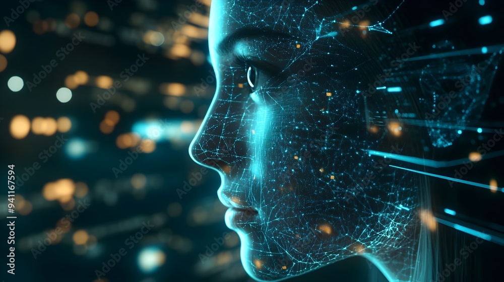 Poster closeup view of a virtual twin displaying intricate data overlays and visualizations showcasing adva