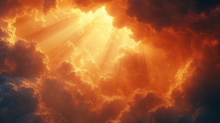 Fototapeta premium ethereal rays of light breaking through clouds creating a heavenly atmosphere spiritual and uplifting scene with golden hues