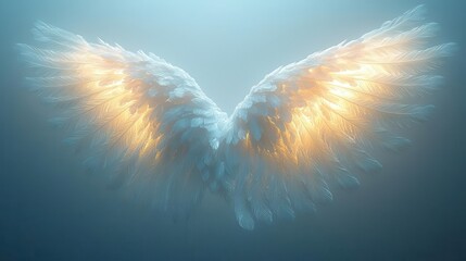 Naklejka premium ethereal luminous angel wing isolated on pure white background delicate feathers soft glow heavenly aura