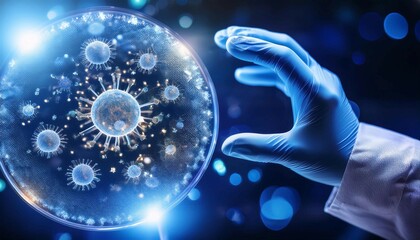 Exploring Microbial Structures With a Gloved Hand Under Bright Laboratory Lighting