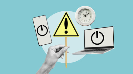 Time for digital detox and disconnecting of gadgets. Digital display with sign of off. Digital...