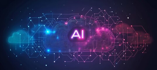 Obraz premium AI Cloud Computing, Artificial Intelligence and Machine Learning, Futuristic Technology Background