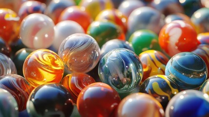 A diverse collection of glass marbles showcasing a variety of vibrant colors and intricate patterns, highlighting the elegance and simplicity of this classic toy.