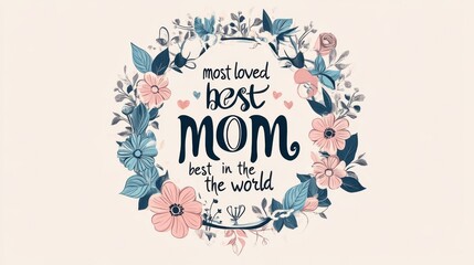 Fototapeta premium A floral garland with a heartwarming dedication to moms, featuring a mix of light and dark blooms, encapsulating the essence of familial love and appreciation.