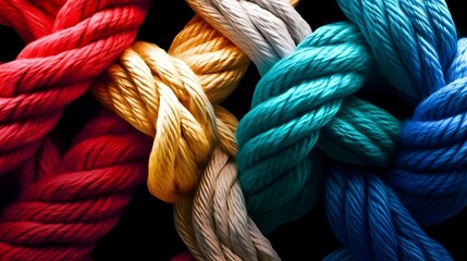 Colorful Knotted Ropes and Twines, Symbolizing Strength in Diverse Collaboration for Success