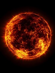 A vibrant crimson sun against a black background, creating a dramatic and intense contrast with its fiery red glow.