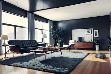 Cozy living room with morning sunlight shining through the window