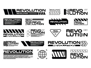Y2K retro neo modern futuristic cyberpunk pop 2000s style revolutions sign banner label infographics shape design concept