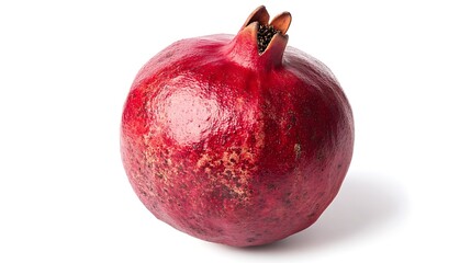 Vibrant Whole Pomegranate with Textured Red Skin on White Background