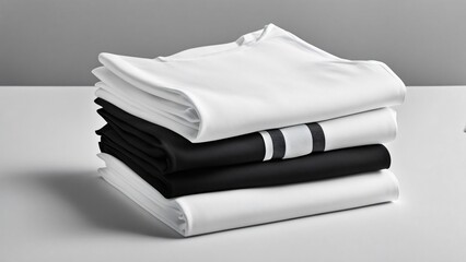 Mockup stack of folded square t-shirts, black and white. Blank t shirt template.