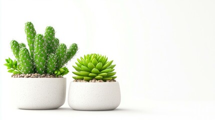 A vibrant duo of cactus and succulent plants, beautifully arranged, with ample space on one side for personal commentary or notes to enhance your creative project.