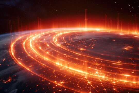 An artist's impression of a quantum internet, showing a network of interconnected quantum computers spanning the globe with light trails
