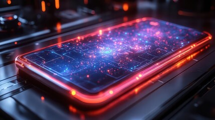 futuristic tablet device with sleek brushed aluminum finish floating holographic display showcases advanced technology