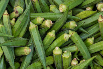 Fresh okra vegetable in market.