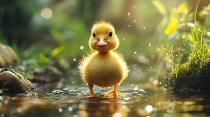 Cute duckling waddling by a serene pond perfect for capturing delightful animal