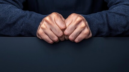 Obraz premium Close-up of hands gripping the edge of a table, knuckles white, symbolizing extreme stress and discomfort, Emotional tension, Intensity