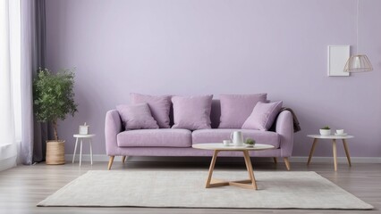 Lavender Sofa and Coffee Table in a Modern Living Room