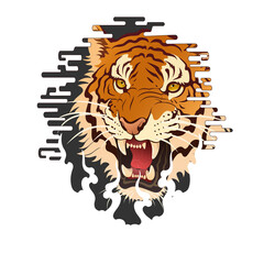 Tattoo design, tiger, wolf, fox face. Color illustration, shoulder, thigh, etc. work size