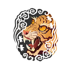 Tattoo design, tiger, wolf, fox face. Color illustration, shoulder, thigh, etc. work size