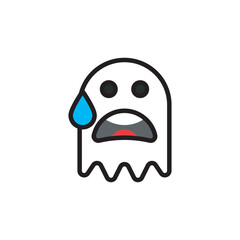 Afraid ghost flat icon, cute ghost cartoon character Halloween theme icon design illustration. 