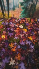 A pile of colorful leaves on a rock