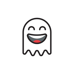 Funny ghost cartoon character flat icon, monster Halloween vector design illustration. 