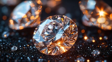Fototapeta premium Close-up of sparkling diamonds on a dark background