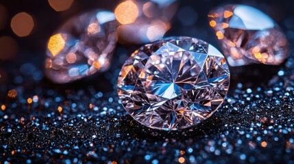 Fototapeta premium Close-up of sparkling diamonds on a dark background