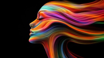 Obraz premium This is a beautiful painting depicting a womans face featuring colorful hair