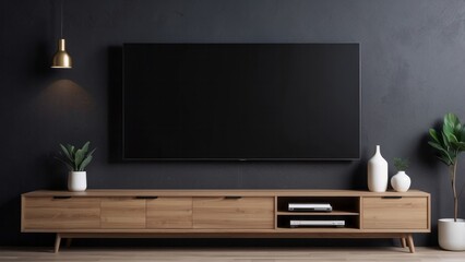 Modern Living Room with Flat Screen TV and Wooden Entertainment Center