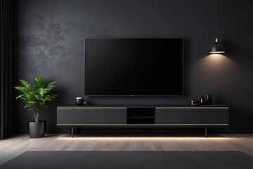 Modern Living Room with Black Television and Minimalist Decor