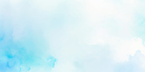 Abstract Sky blue Aquarelle paint paper textured canvas element, hand drawn watercolor illustration, painting soft blue textured on wet white paper, Light sky blue brush painted watercolor background.