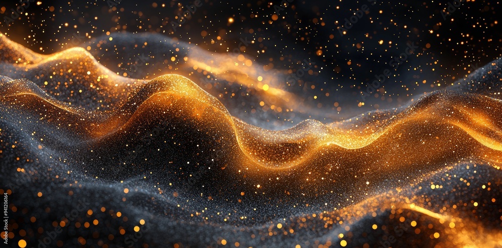Leinwandbilder Modern design with dynamic shapes composition and technology concept on circuit board. Hi-tech digital background. Abstract black and gold lines.