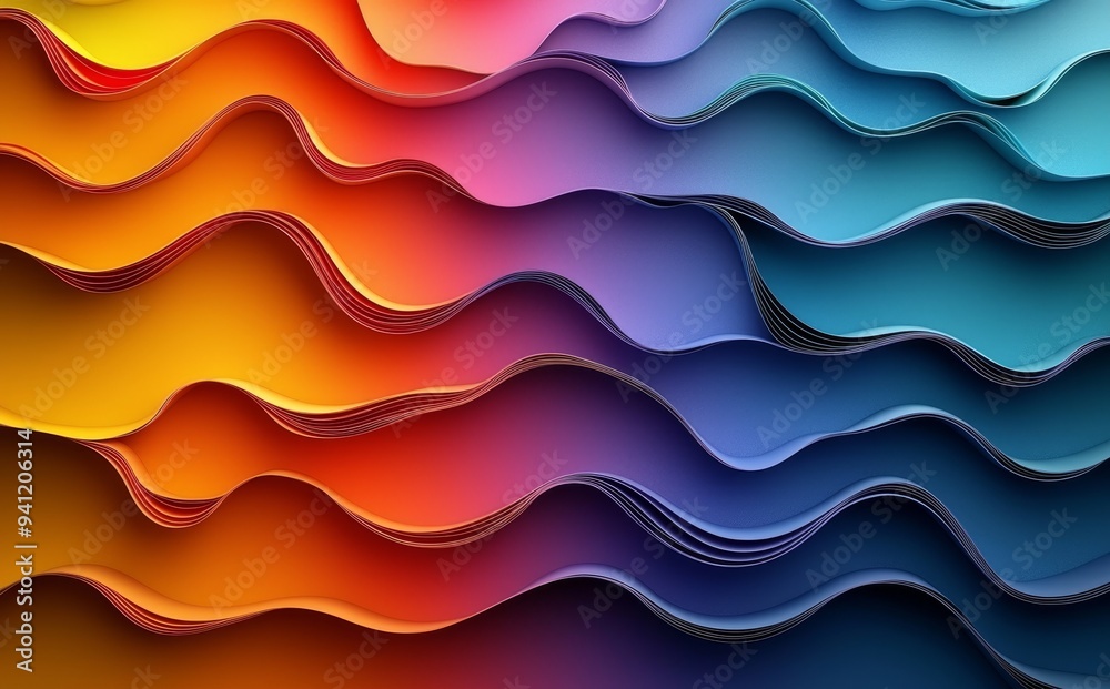 Aufkleber a vibrant gradient color texture background with overlapping layers of wavy waves.