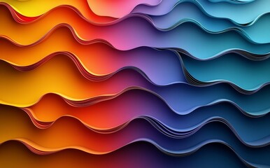 A vibrant gradient color texture background with overlapping layers of wavy waves.