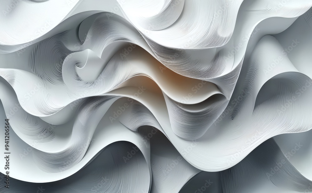 Poster Dynamic white gray wave shape shadow and light dimensional background. Eps10
