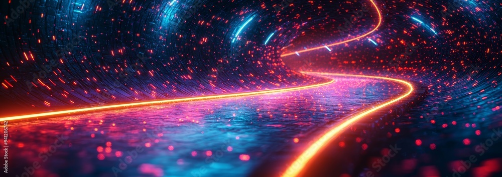 Poster an abstract futuristic neon background with twisted electromagnetic vortices. uv rays, glowing cyber