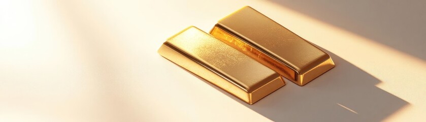 Two gleaming gold bars reflecting light, symbolizing wealth, luxury, and investment opportunities in a stylish presentation.