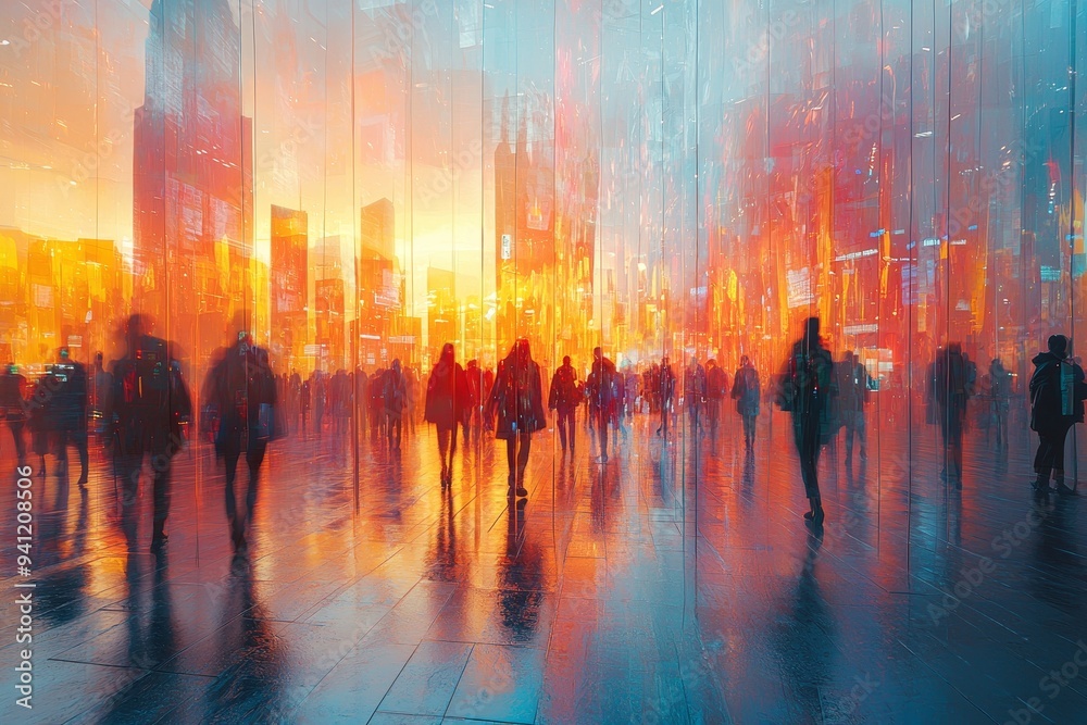 Poster Incorporate overlapping transparent shapes to create a dynamic abstract scene, and employ cool, calming colors.