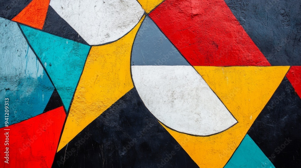 Fototapete A close-up of an abstract design featuring geometric shapes in bold, contrasting colors, creating a modern and eye-catching visual.