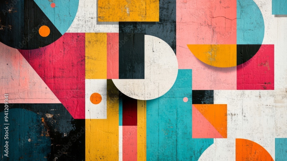 Leinwandbilder a close-up of an abstract design featuring geometric shapes in bold, contrasting colors, creating a 
