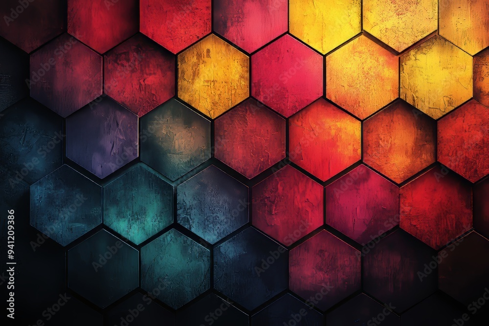 Aufkleber With transparent shapes and hues, this artwork displays a dynamic and colorful geometric abstract pattern.