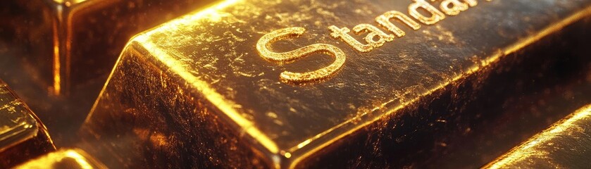 Close-up of a shiny gold bar with engraved details, symbolizing wealth, success, and investment opportunities in finance.
