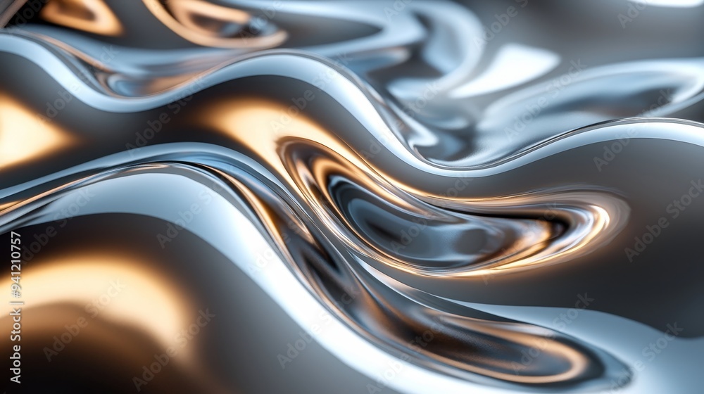 Fototapete this abstract photo of liquid metal with reflective surfaces is highlighted by orange light to show 
