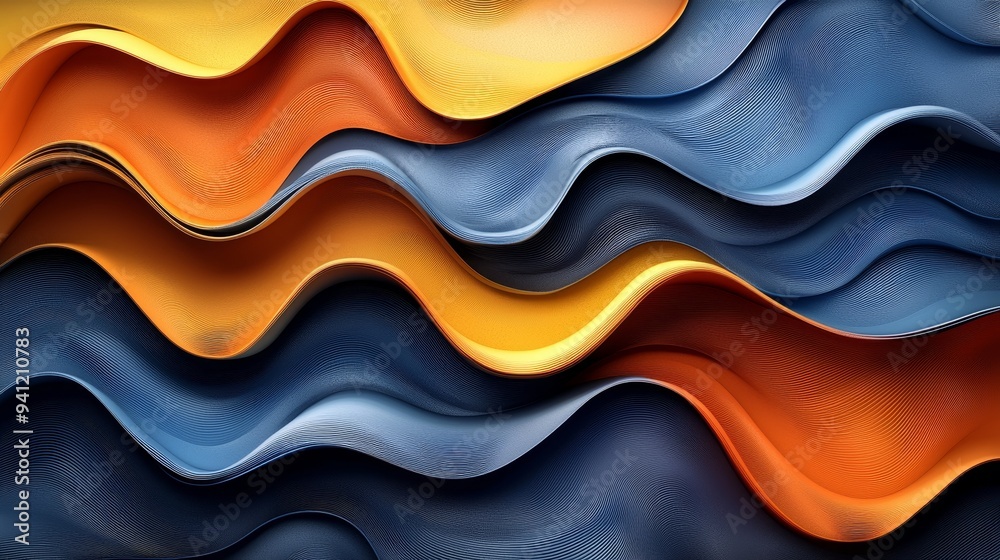 Poster creating a dynamic and fluid visual rhythm with abstract waves of layered translucent colors.