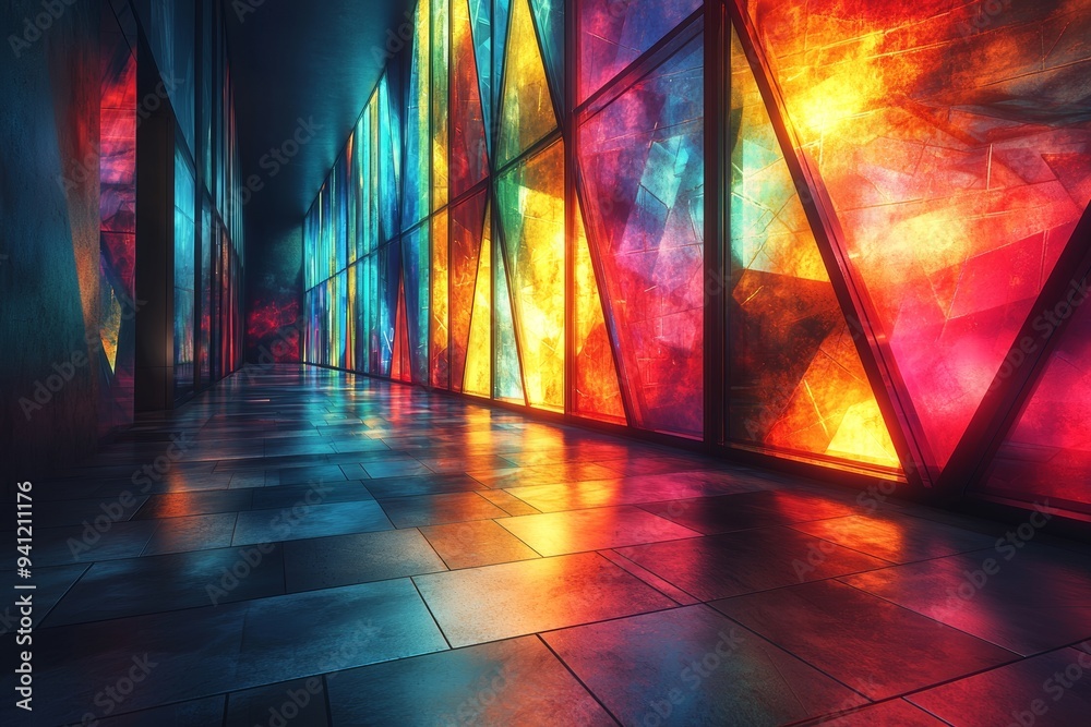 Aufkleber A vibrant abstract geometric background with an emphasis on angular shapes and reflections, evoking a futuristic and dynamic feel.