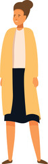 Full length illustration of a young adult woman wearing a yellow coat
