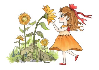 little girl with flowers