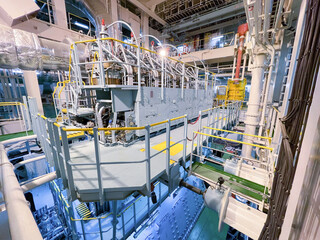 The engine room on the bulk cargo big ship.